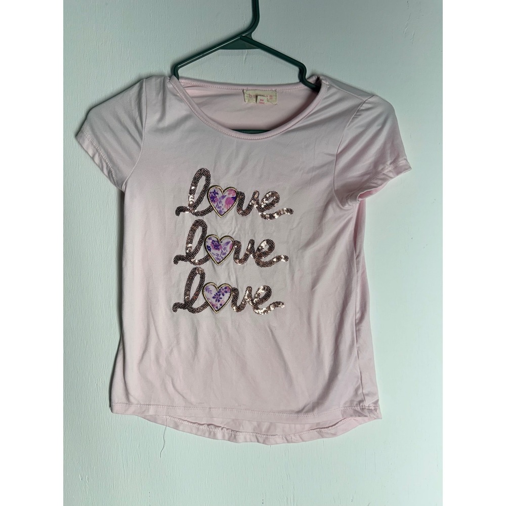 Btween Girls Pink Love Sequin Heart T-Shirt Size 8 Short Sleeve Floral Graphic